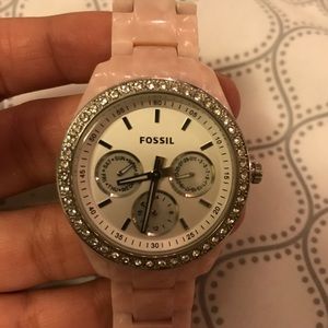 Pink Marble/Opaque Fossil Watch